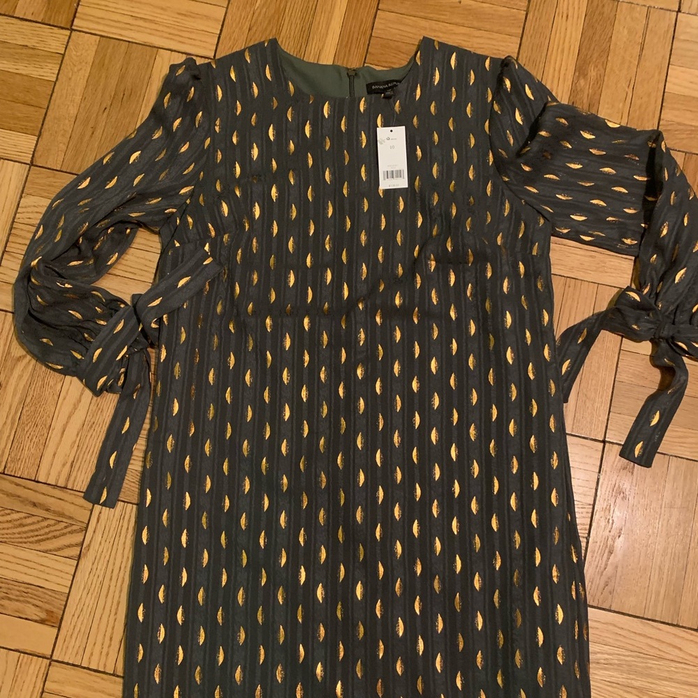 NWT Banana Republic green dress with copper metallic print